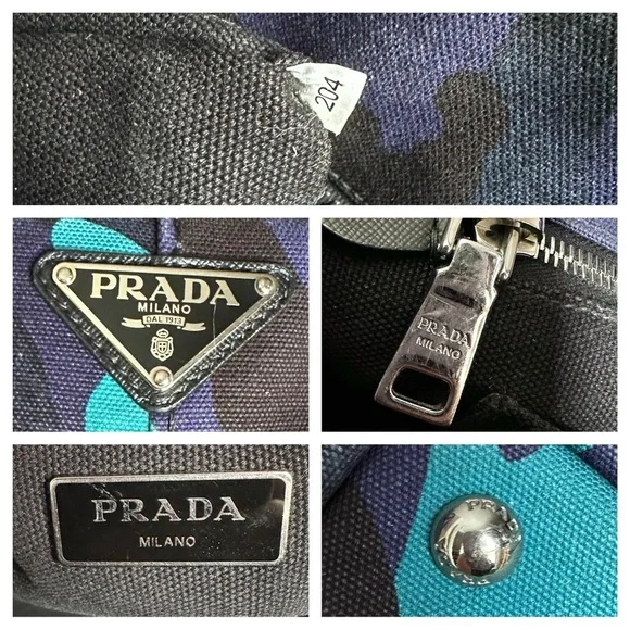 PRADA Blue Camouflage Canapa GM Two Way Tote Bag - Picture 2 of 15